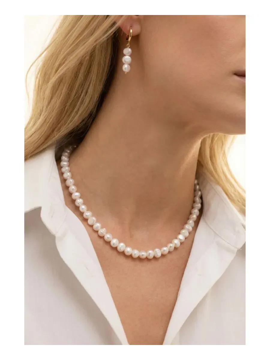 Комплект из колье и серег с жемчугом, 18K покрытие Joey Baby — изображение 6 из 6, оттенок золотистый