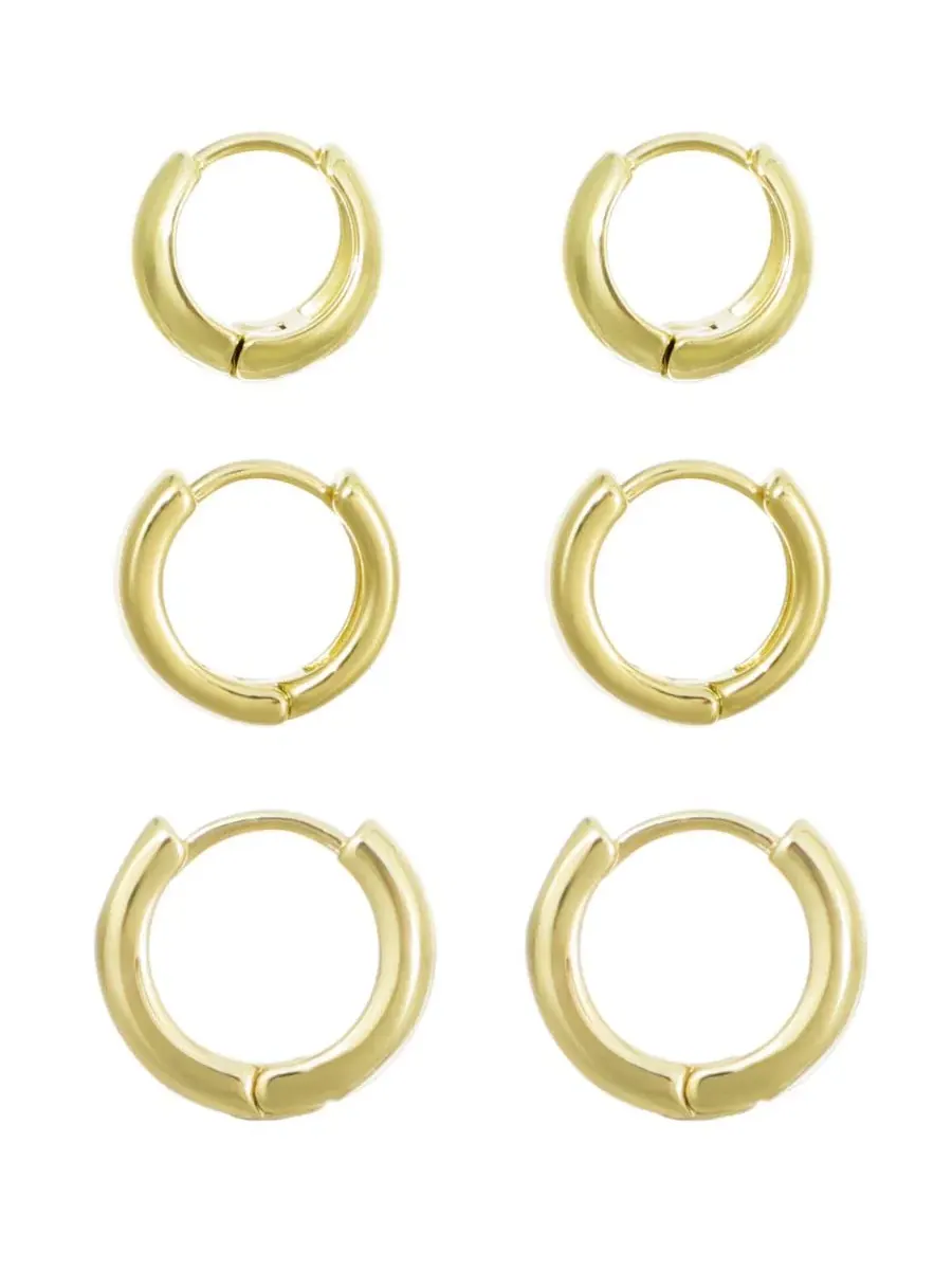 Комплект серег-колец с застежкой-шарниром 14k золотое покрытие 3 шт ADORNIA
