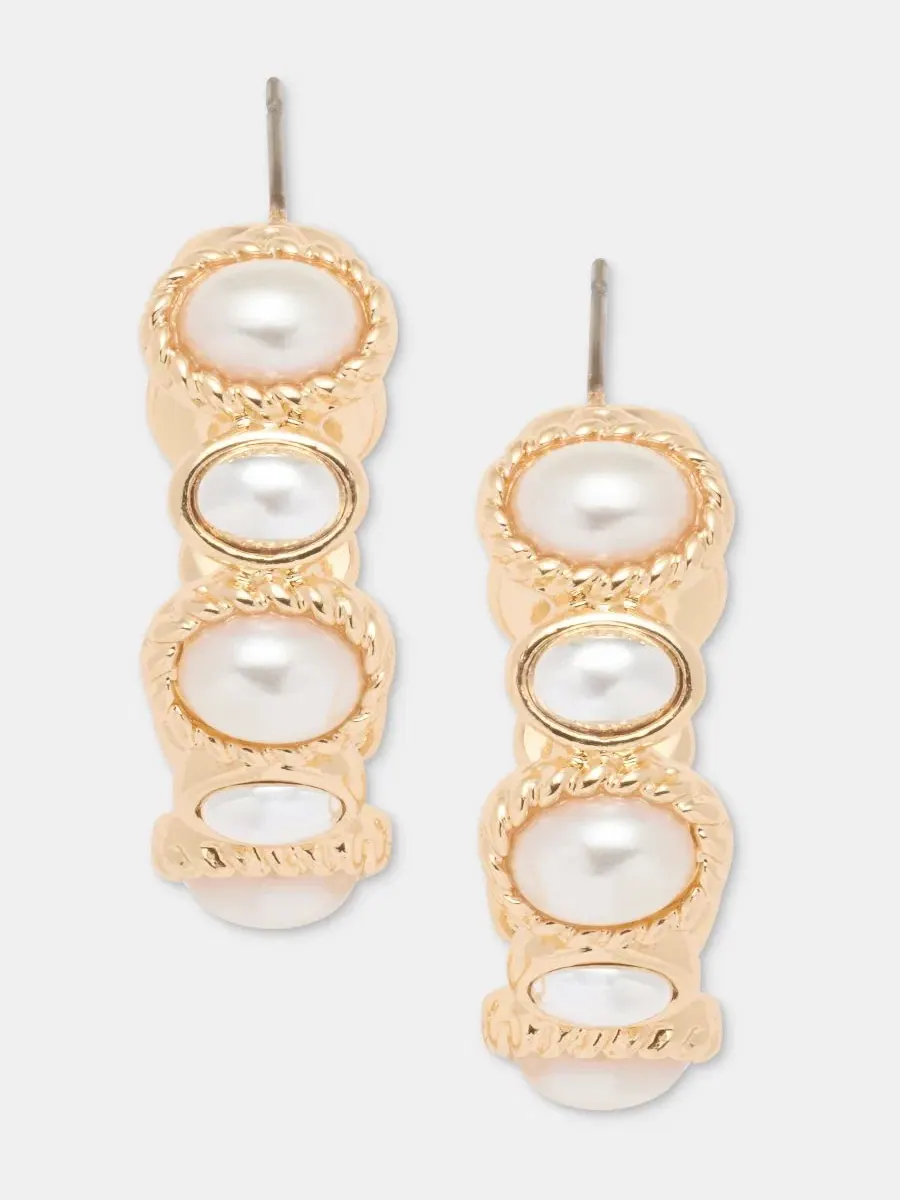 Серьги-кольца с жемчугом Medium Imitation Pearl Hoop Anne Klein
