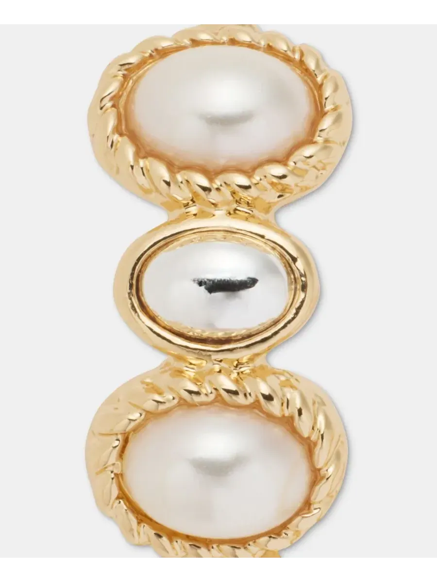 Серьги-кольца с жемчугом Medium Imitation Pearl Hoop Anne Klein — изображение 4 из 4, оттенок серебристый
