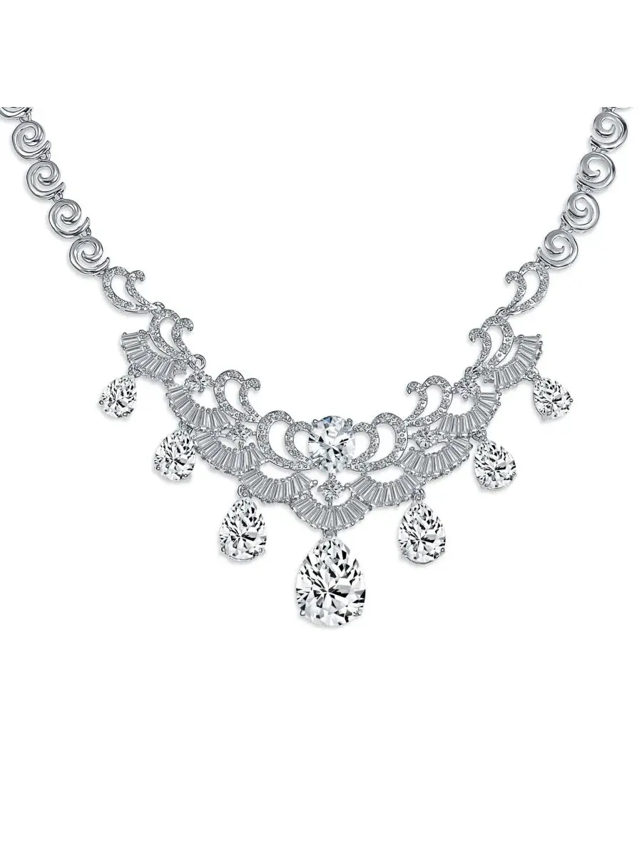 Колье-воротник с подвесками-каплями Art Deco Estate Jewelry Bling Jewelry — изображение 2 из 4, оттенок серебристый