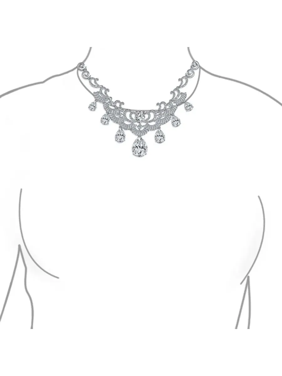 Колье-воротник с подвесками-каплями Art Deco Estate Jewelry Bling Jewelry — изображение 3 из 4, оттенок серебристый