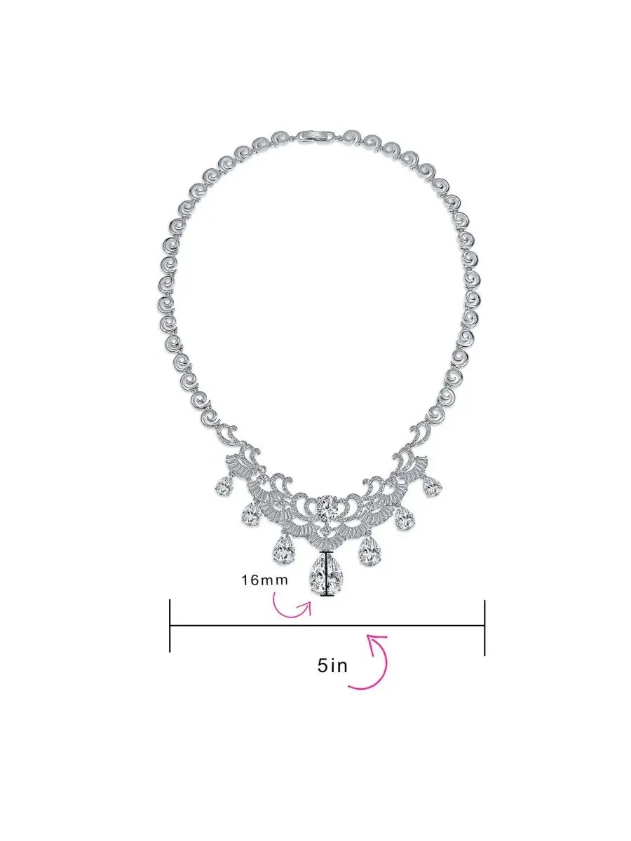 Колье-воротник с подвесками-каплями Art Deco Estate Jewelry Bling Jewelry — изображение 4 из 4, оттенок серебристый