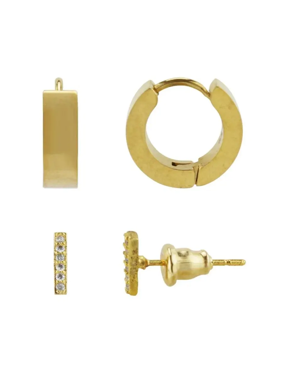 Комплект сережек и колец из нержавеющей стали с фианитами Rebl Jewelry
