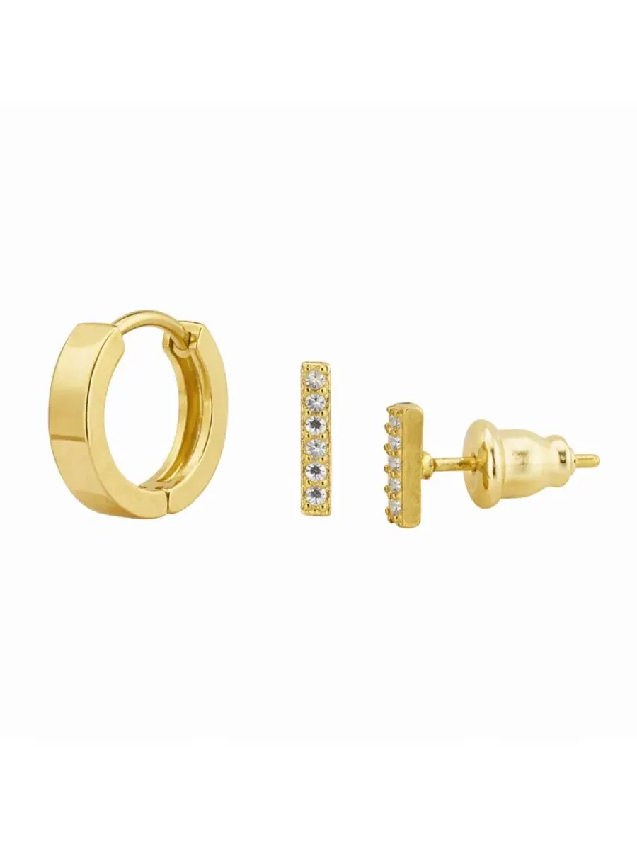 Комплект сережек и колец из нержавеющей стали с фианитами Rebl Jewelry — изображение 3 из 3, оттенок золото