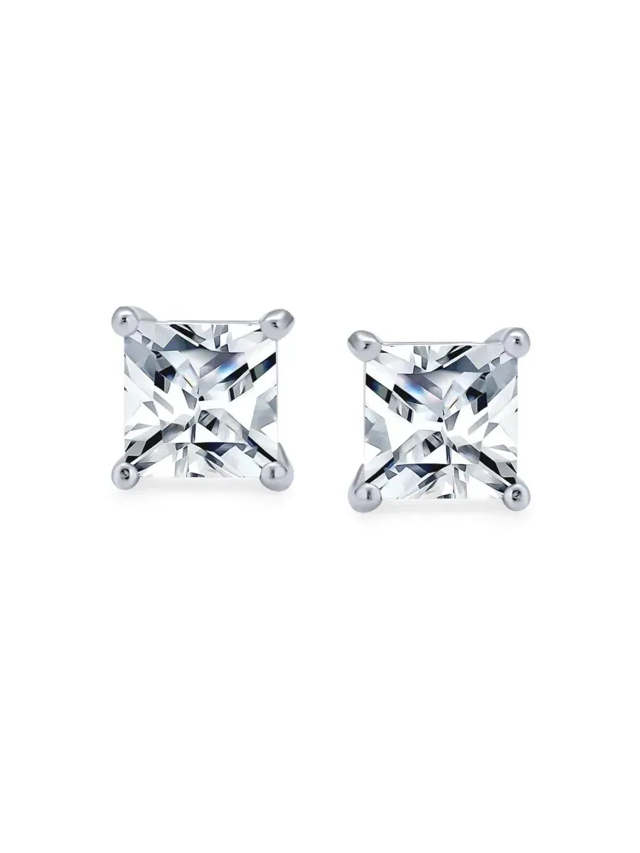 Серьги-гвоздики с кубическим цирконием, принцесса, 0.75 ct — изображение 2 из 3, оттенок серебряный