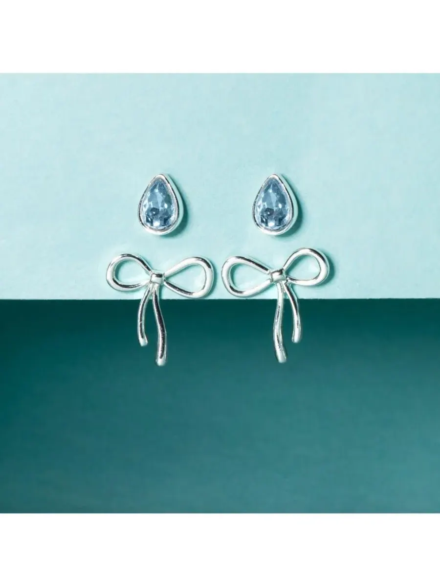 Комплект сережек-гвоздиков с бантами и кристаллами Bridal Bow Duo Alex and Ani — изображение 2 из 3, оттенок нет цвета