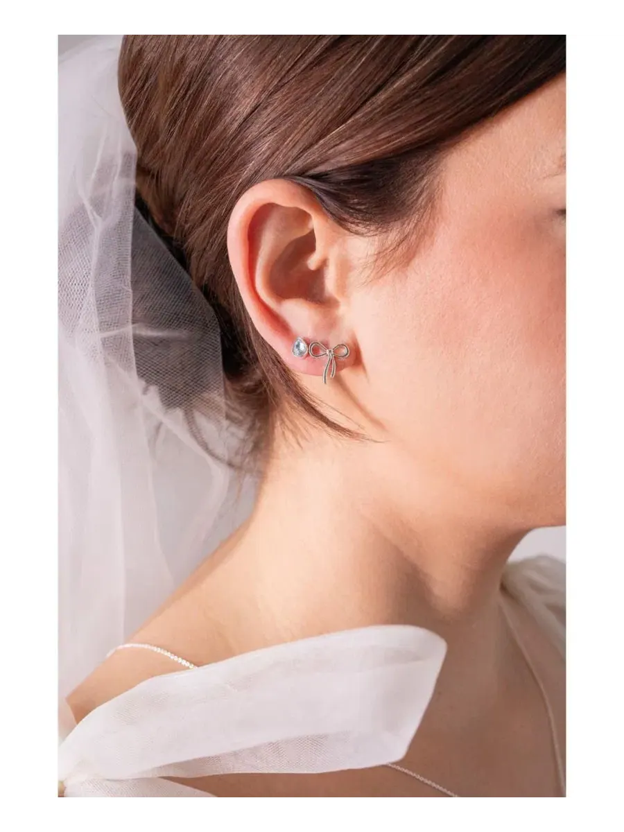 Комплект сережек-гвоздиков с бантами и кристаллами Bridal Bow Duo Alex and Ani — изображение 3 из 3, оттенок нет цвета