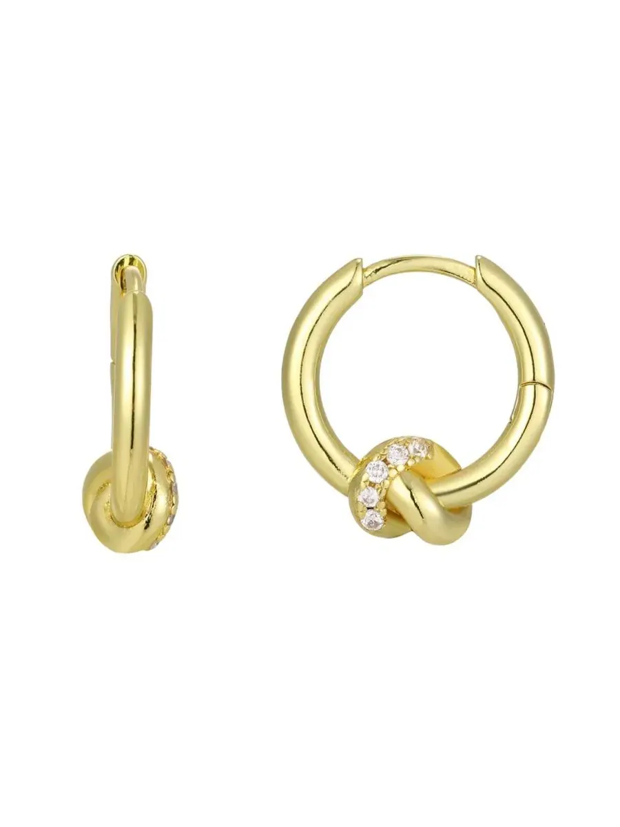 Серьги-кольца с узлом из кубического циркония, с позолотой 14 карат ADORNIA
