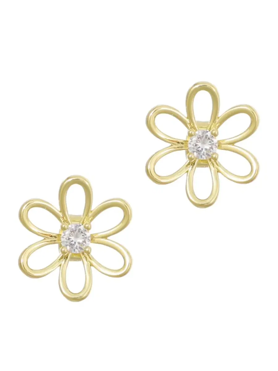Серьги-гвоздики с цветком и фианитами, 14K позолота ADORNIA