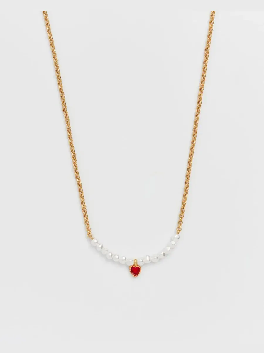 Колье с подвеской-сердцем Gold Love Heart Pearl Necklace Fable England