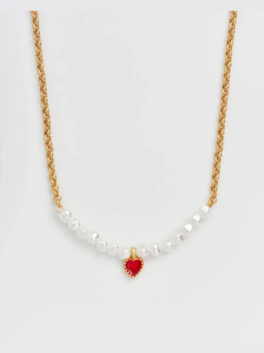 Колье с подвеской-сердцем Gold Love Heart Pearl Necklace Fable England — изображение 3 из 6, оттенок золото