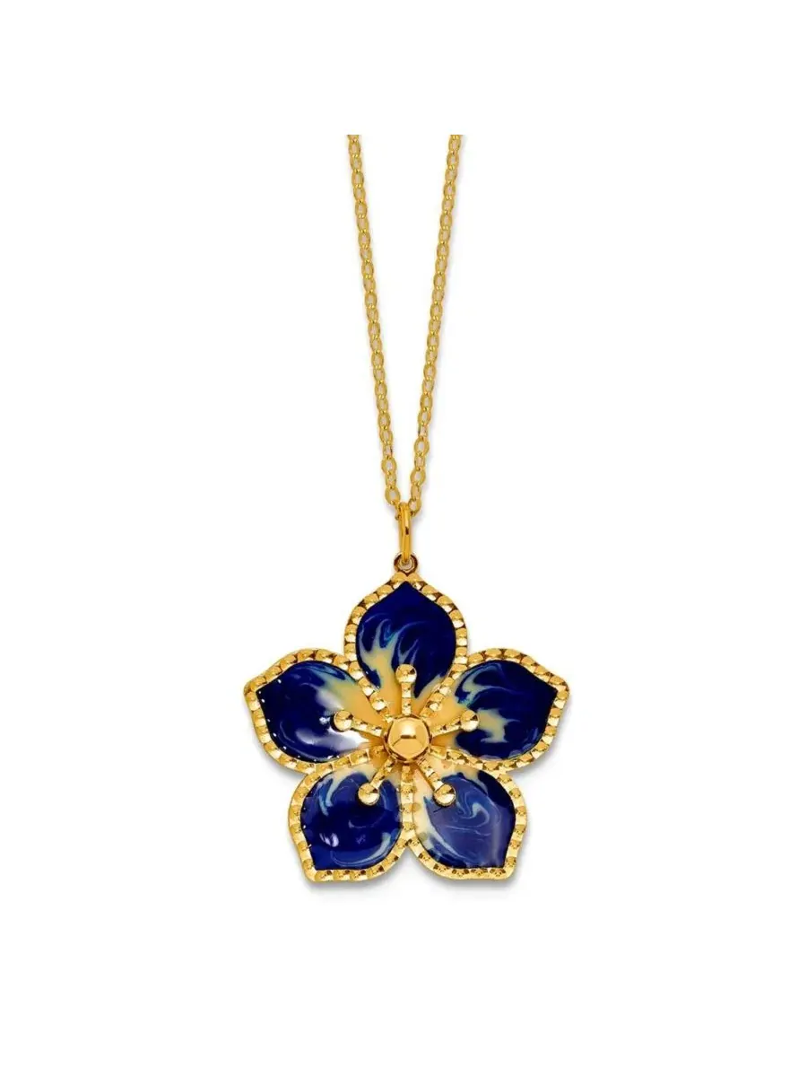 Кулон-подвеска из желтого золота 14K с эмалью Navy и текстурой плюмерии, 45 см Curata Jewelry