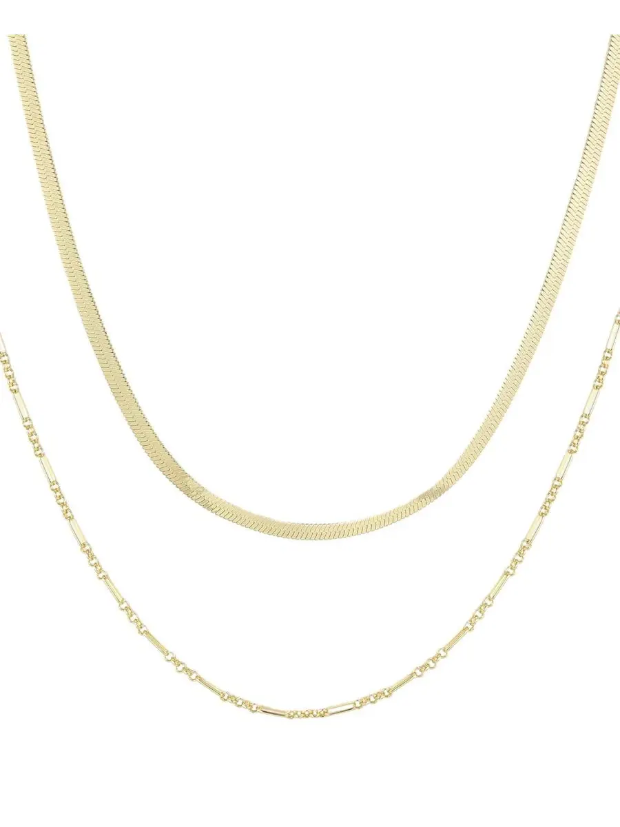 Комплект из 2 золотистых ожерелий с позолотой 14 карат, модель Set of 2 Necklaces, бренд ADORNIA