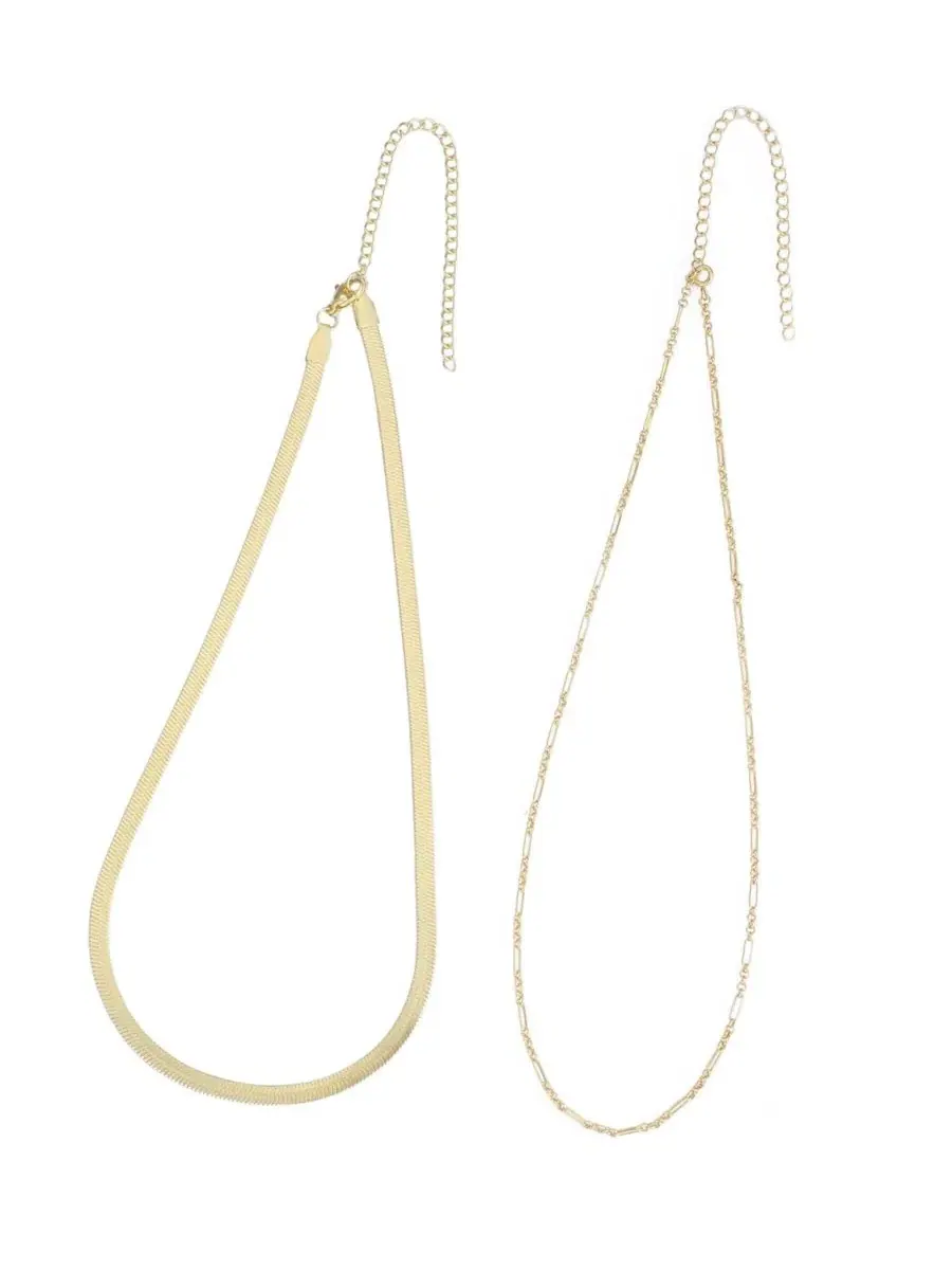 Комплект из 2 золотистых ожерелий с позолотой 14 карат, модель Set of 2 Necklaces, бренд ADORNIA — изображение 2 из 4
