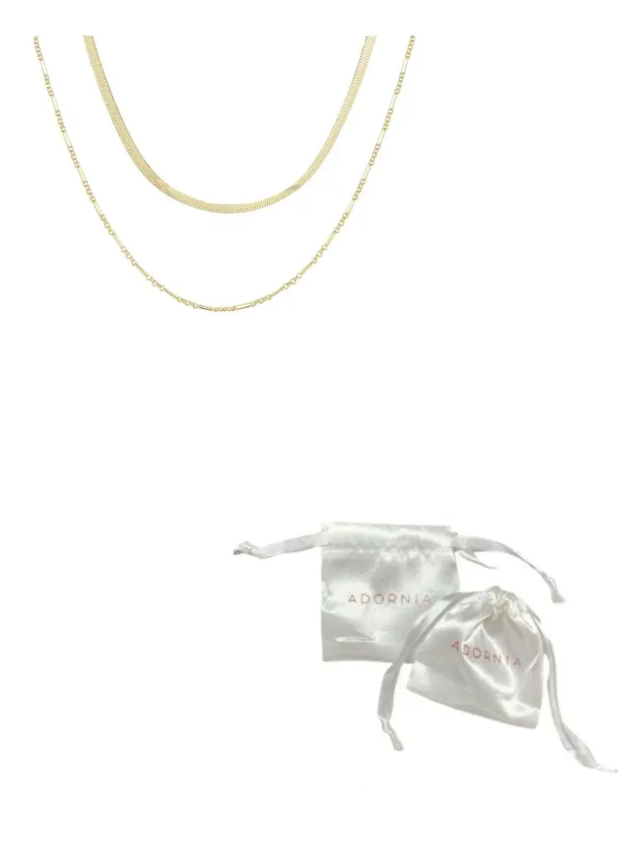 Комплект из 2 золотистых ожерелий с позолотой 14 карат, модель Set of 2 Necklaces, бренд ADORNIA — изображение 4 из 4