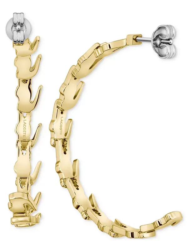 Серьги-Кольца из крокодила среднего размера, 2 дюйма Lacoste — изображение 3 из 4, оттенок золото