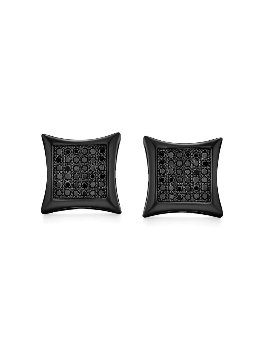 Серьги-гвоздики с кубическим цирконием, модель Square Kite Shape Bling Jewelry — изображение 2 из 3, оттенок черный
