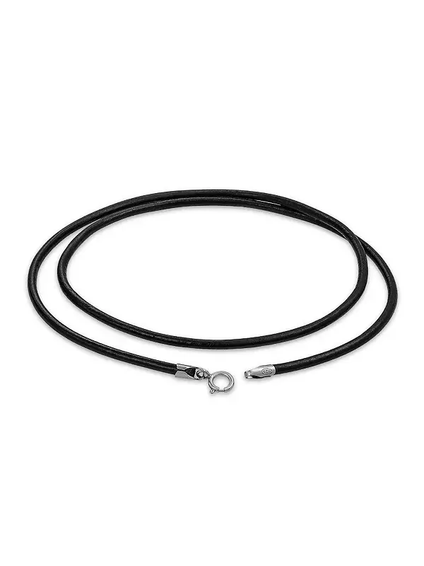 Ожерелье из черного кожаного шнура с посеребренной застежкой Bling Jewelry