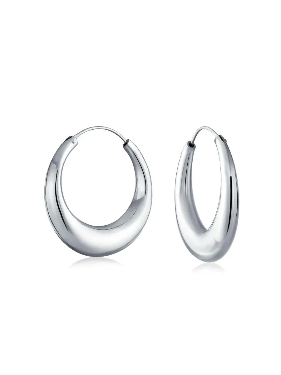 Серьги-кольца из стерлингового серебра с полировкой, модель Crescent Moon Shape Tapered Tube Puff