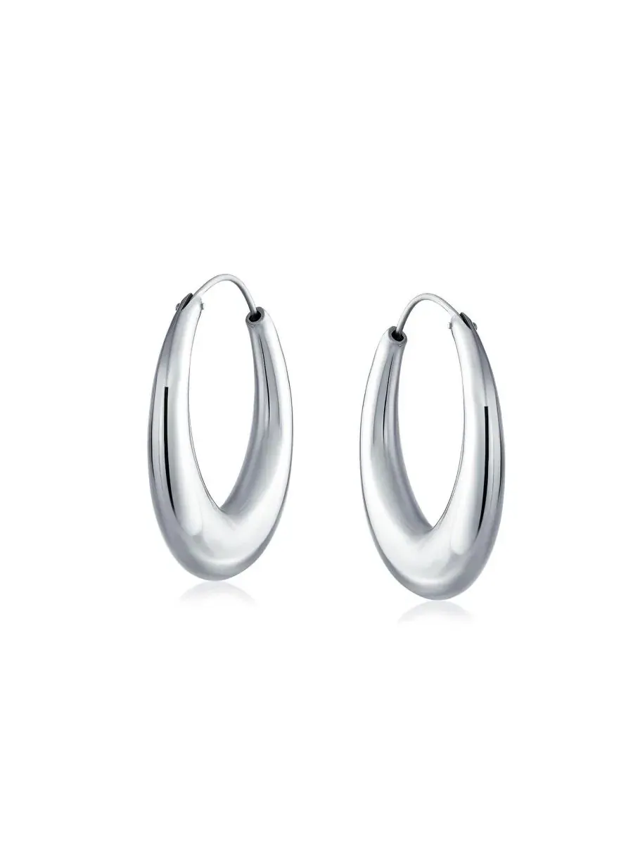 Серьги-кольца из стерлингового серебра с полировкой, модель Crescent Moon Shape Tapered Tube Puff — изображение 2 из 4