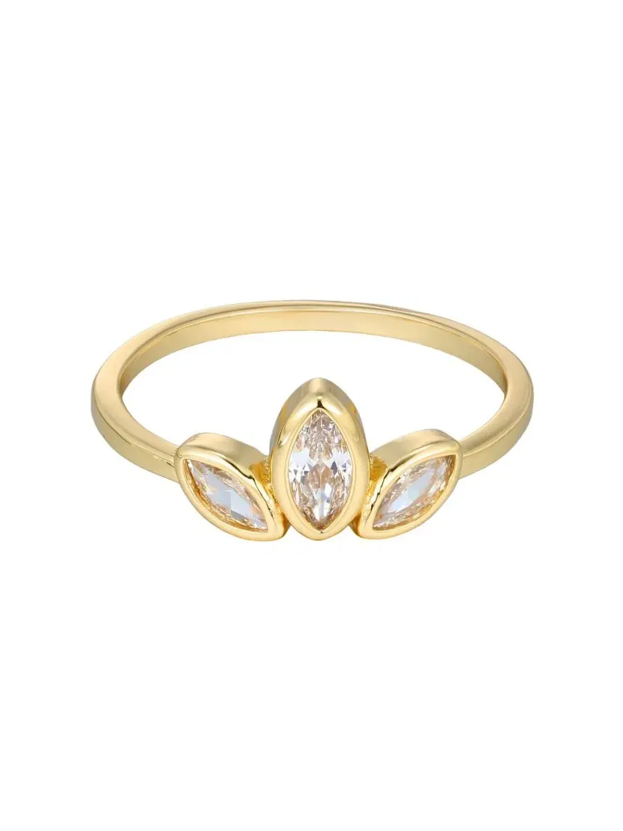 Кольцо с кубическим цирконием 14k Gold-Plated, 3-Deco Petals ADORNIA
