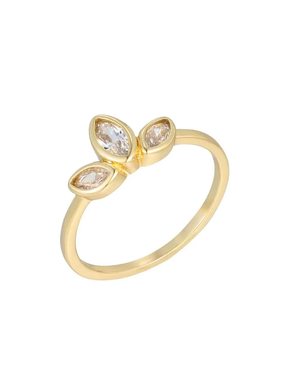 Кольцо с кубическим цирконием 14k Gold-Plated, 3-Deco Petals ADORNIA — изображение 2 из 3, оттенок золото