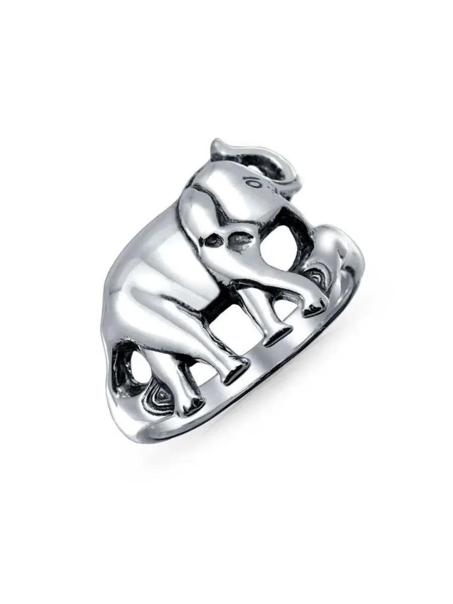 Кольцо 2,5 мм с дизайном слона и поднятым хоботом Good Luck Trunk Up Bling Jewelry
