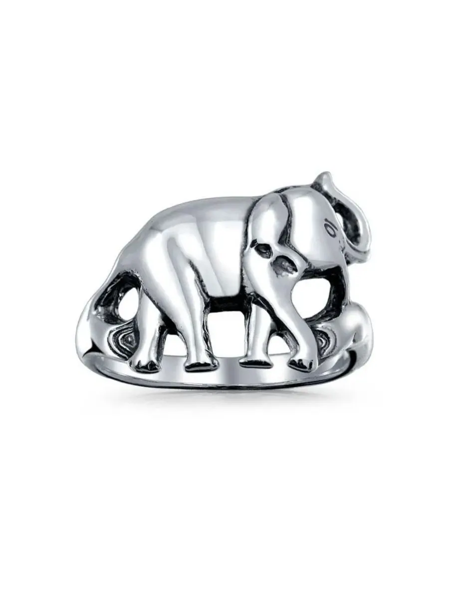 Кольцо 2,5 мм с дизайном слона и поднятым хоботом Good Luck Trunk Up Bling Jewelry — изображение 2 из 3, оттенок серебряный