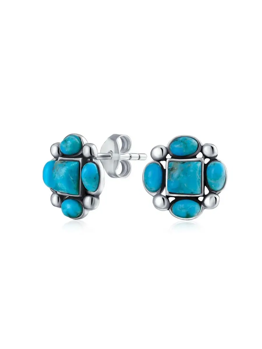 Серьги-пусеты с бирюзой Southwestern Native American Style Stabilized Turquoise Concho Western Stud