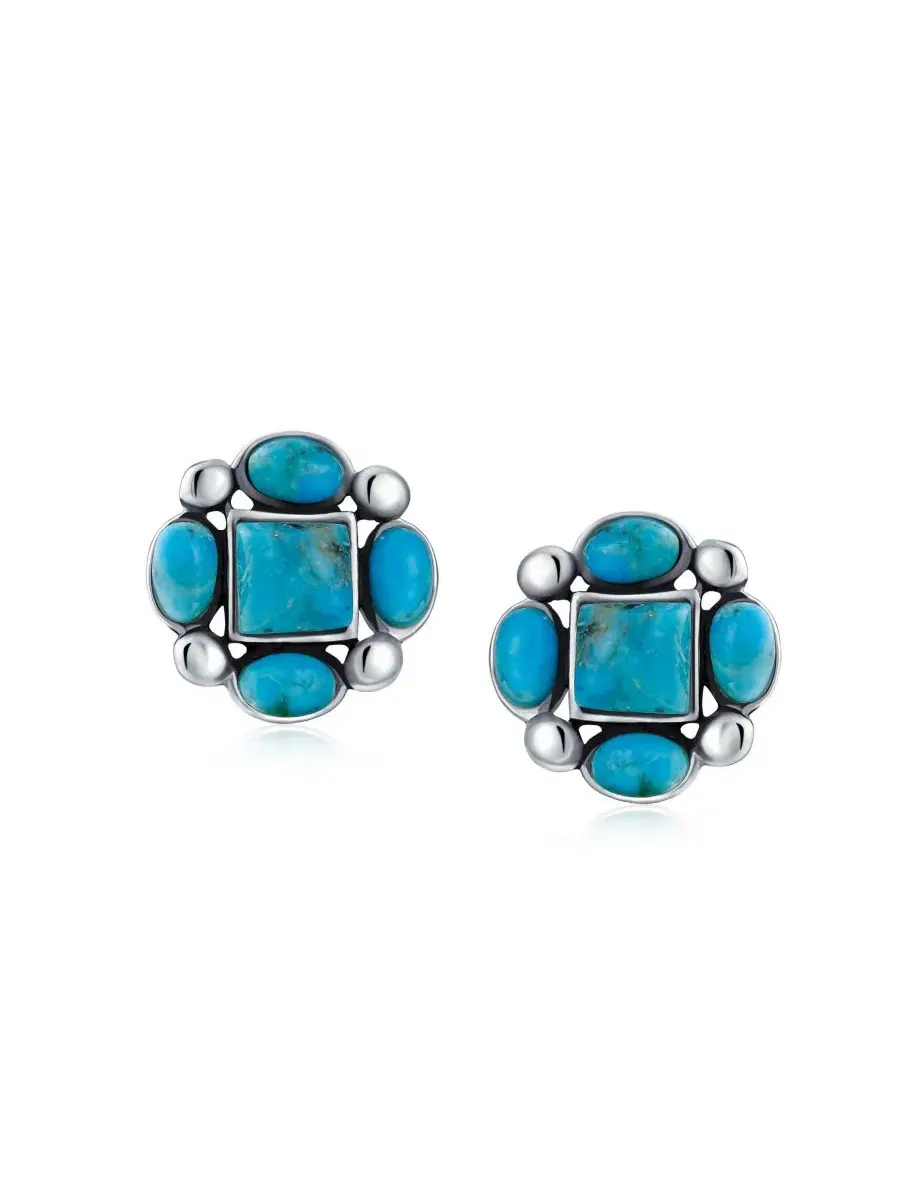 Серьги-пусеты с бирюзой Southwestern Native American Style Stabilized Turquoise Concho Western Stud — изображение 2 из 4