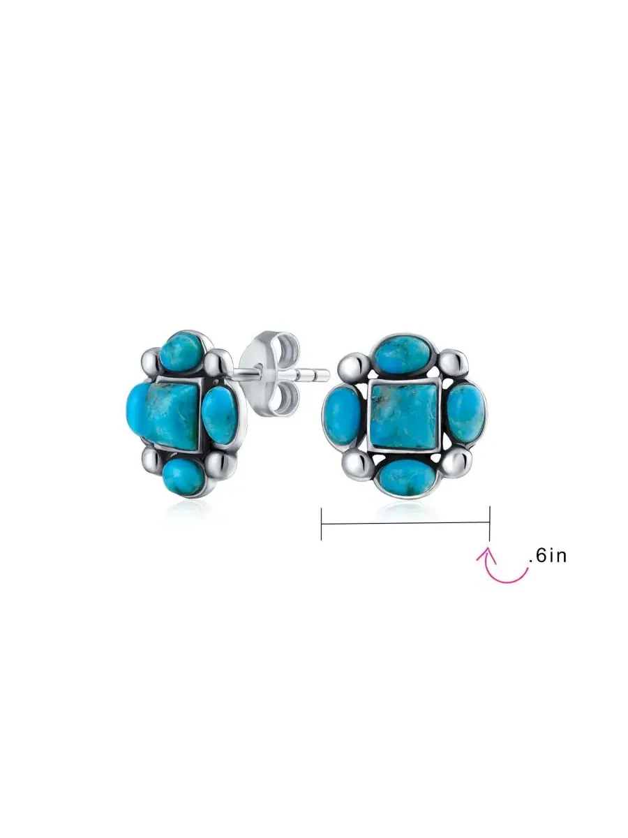 Серьги-пусеты с бирюзой Southwestern Native American Style Stabilized Turquoise Concho Western Stud — изображение 3 из 4
