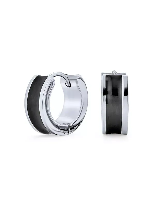 Серьги-Кольца Huggie Hoop с двумя полосками, черная эмаль, серебристый оттенок, нержавеющая сталь
