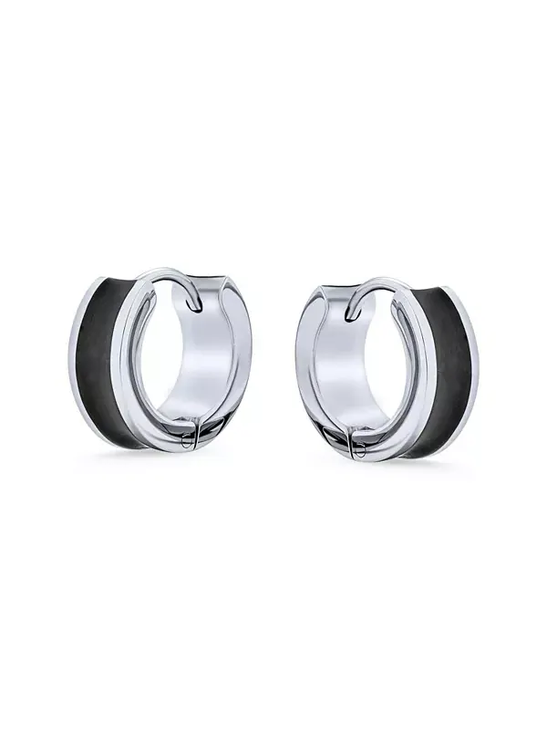 Серьги-Кольца Huggie Hoop с двумя полосками, черная эмаль, серебристый оттенок, нержавеющая сталь — изображение 4 из 4