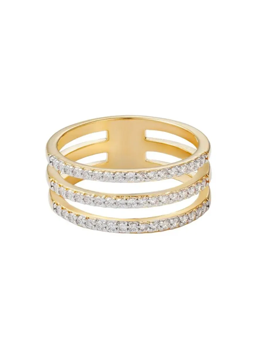 Кольцо с кубическим цирконием, три полосы, 14k золотое покрытие ADORNIA