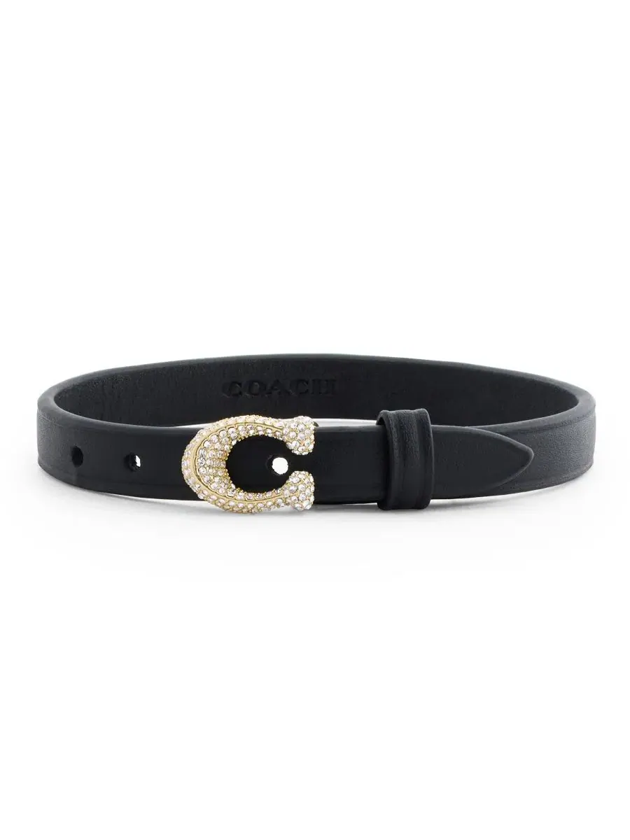 Браслет из кожи с кристаллами и фирменной пряжкой C Black Pavé Signature C Buckle Leather COACH — изображение 2 из 5