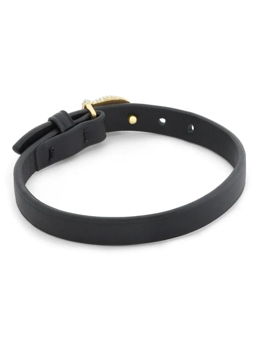 Браслет из кожи с кристаллами и фирменной пряжкой C Black Pavé Signature C Buckle Leather COACH — изображение 3 из 5