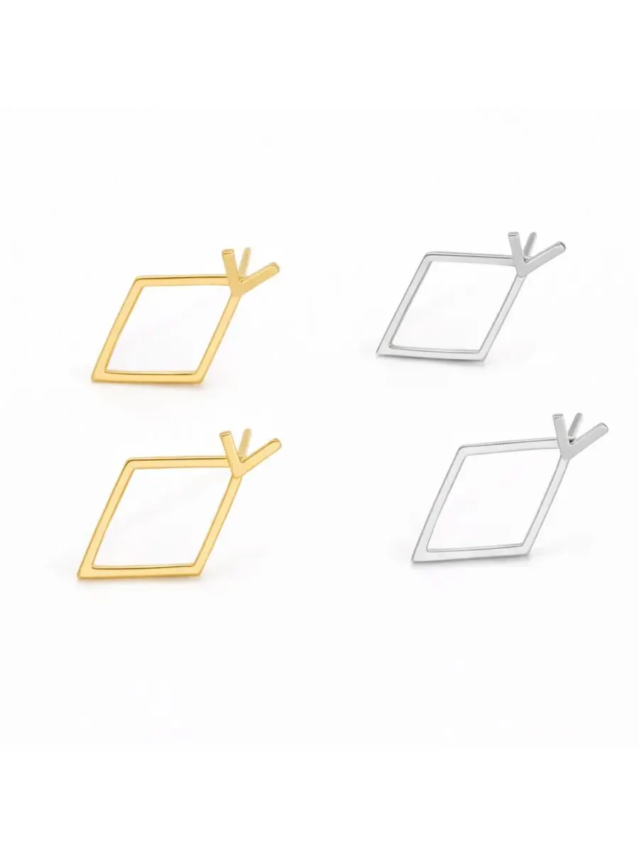 Серьги-подвески с открытым ромбом и шевронным гвоздиком Rebl Jewelry — изображение 2 из 3, оттенок золото