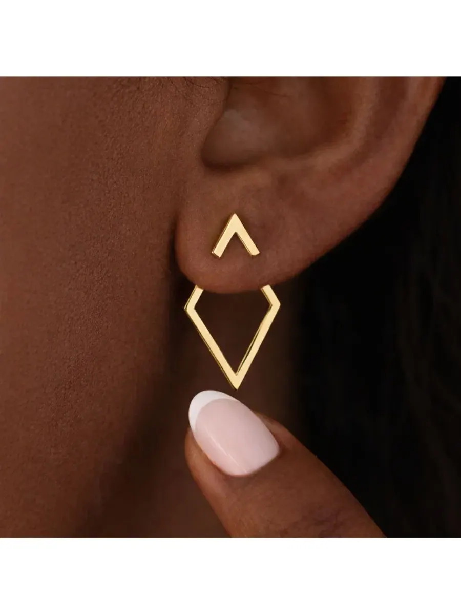 Серьги-подвески с открытым ромбом и шевронным гвоздиком Rebl Jewelry — изображение 3 из 3, оттенок золото