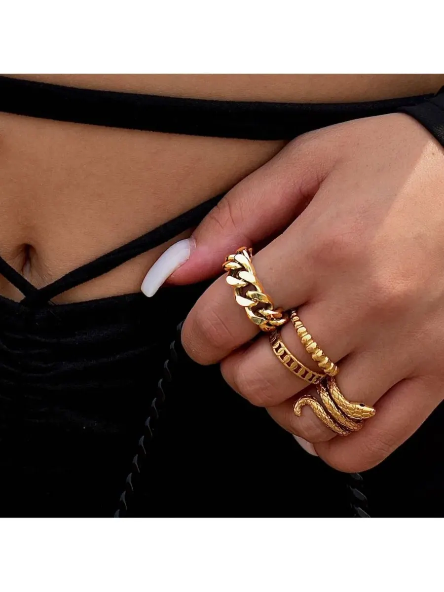 Кольцо из нержавеющей стали Sadie Link Chain Rebl Jewelry — изображение 3 из 3, оттенок золото