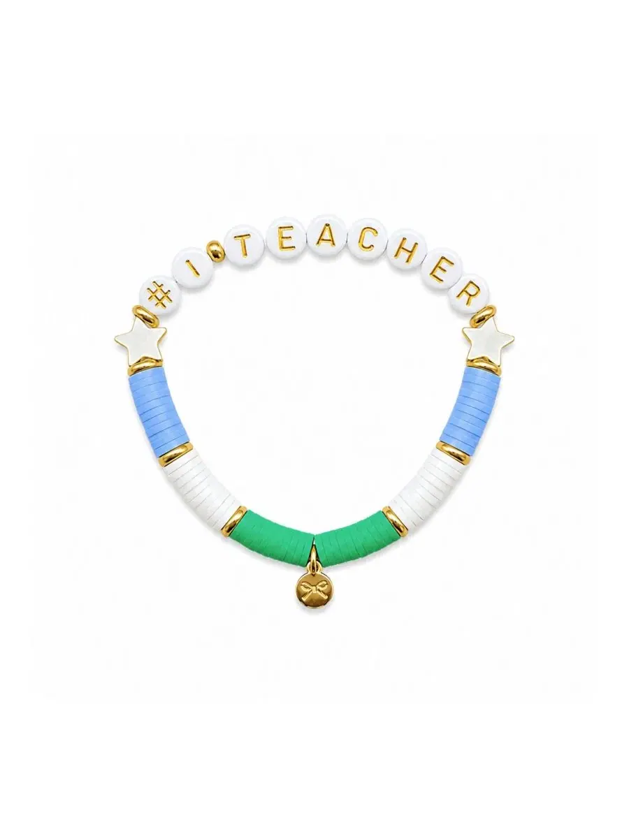 Браслет с бусинами с надписью TEACHER, модель Teacher Bracelet Bits & Bows