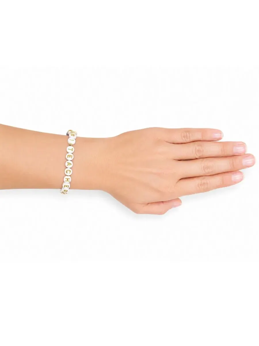 Браслет с бусинами с надписью TEACHER, модель Teacher Bracelet Bits & Bows — изображение 2 из 3, оттенок синий/белый/зеленый