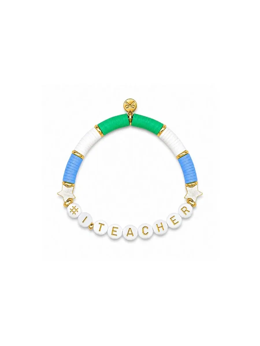 Браслет с бусинами с надписью TEACHER, модель Teacher Bracelet Bits & Bows — изображение 3 из 3, оттенок синий/белый/зеленый