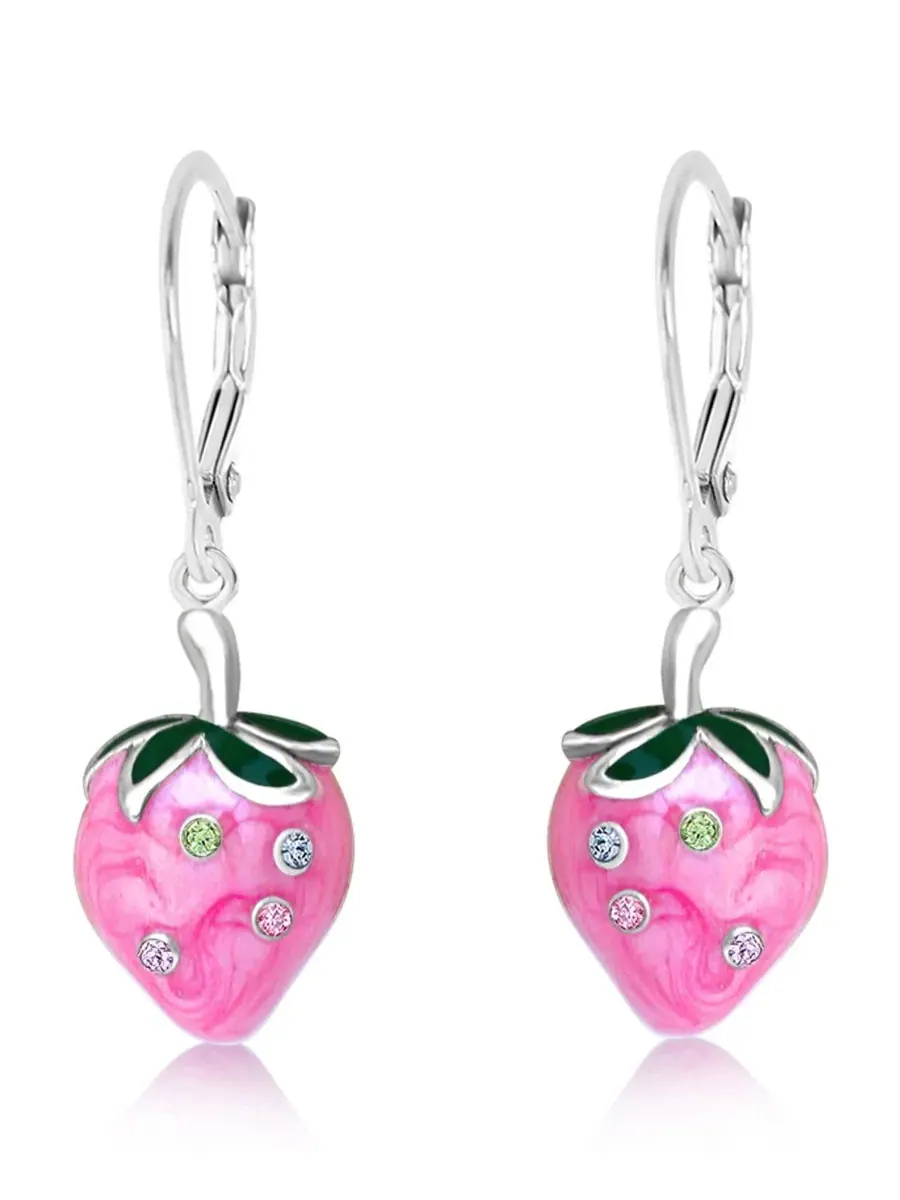 Серьги-пусеты с кристаллами Strawberry Crystal White Gold Palladium Plating Leverback Chanteur