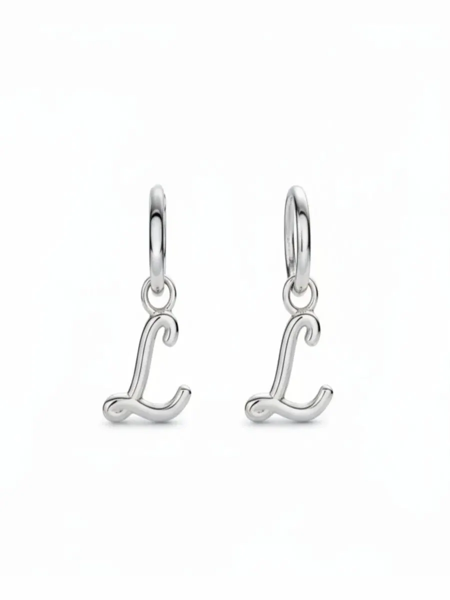 Серьги-гвоздики с подвеской-буквой, серебро 925 пробы, Mini Signature Initial Oak & Luna, Letter L — изображение 1 из 6