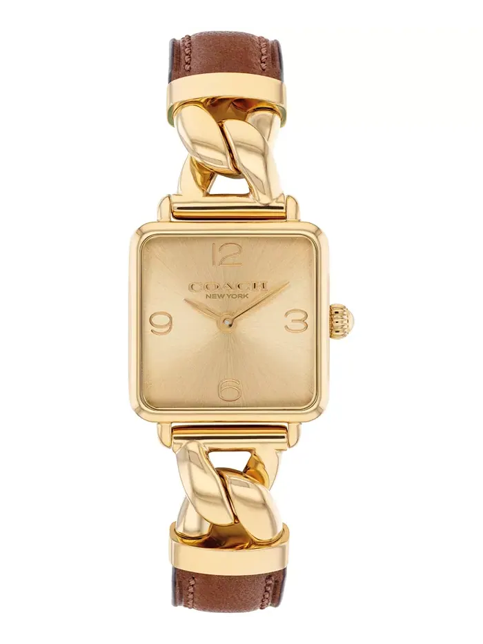 Женские часы Cass Gold Tone из нержавеющей стали с ремешком из телячьей кожи, 22 мм COACH