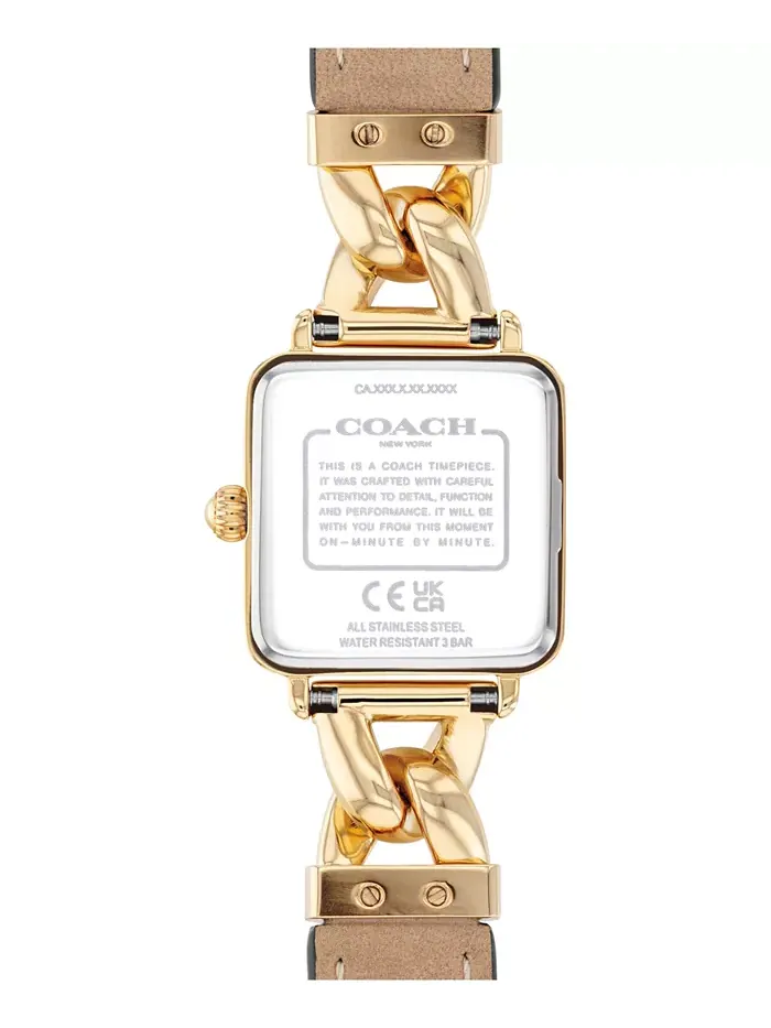 Женские часы Cass Gold Tone из нержавеющей стали с ремешком из телячьей кожи, 22 мм COACH — изображение 2 из 6
