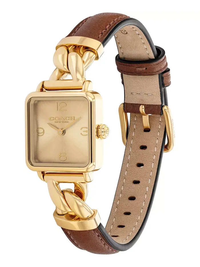 Женские часы Cass Gold Tone из нержавеющей стали с ремешком из телячьей кожи, 22 мм COACH — изображение 3 из 6