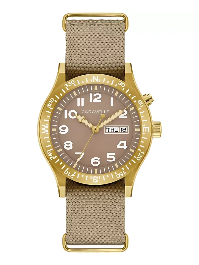 Мужские часы Vintage Casual Lite Up с ремешком из тауп нейлона, 39mm Caravelle