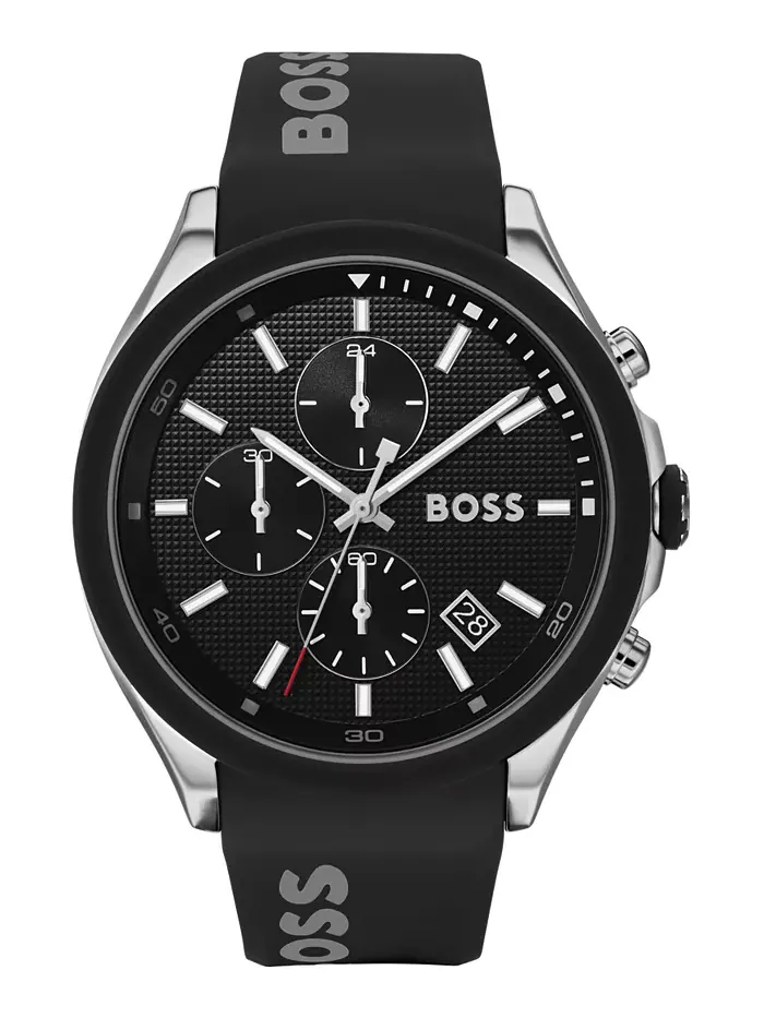 Мужские часы Chronograph Velocity с черным силиконовым ремешком, 45 мм Hugo Boss — изображение 1 из 3